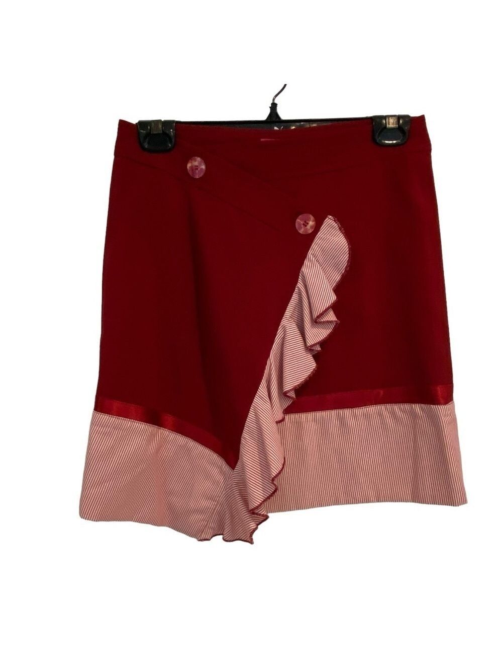 On&on skirt recycled materials unique asymmetrical woven burgundy red stripes 3